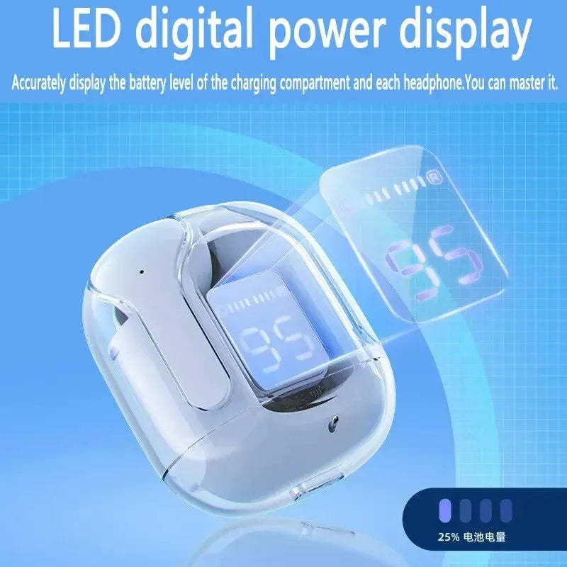 T2 Wireless Earbuds – Transparent Case, HiFi Sound, LED Display, Built-in Mic