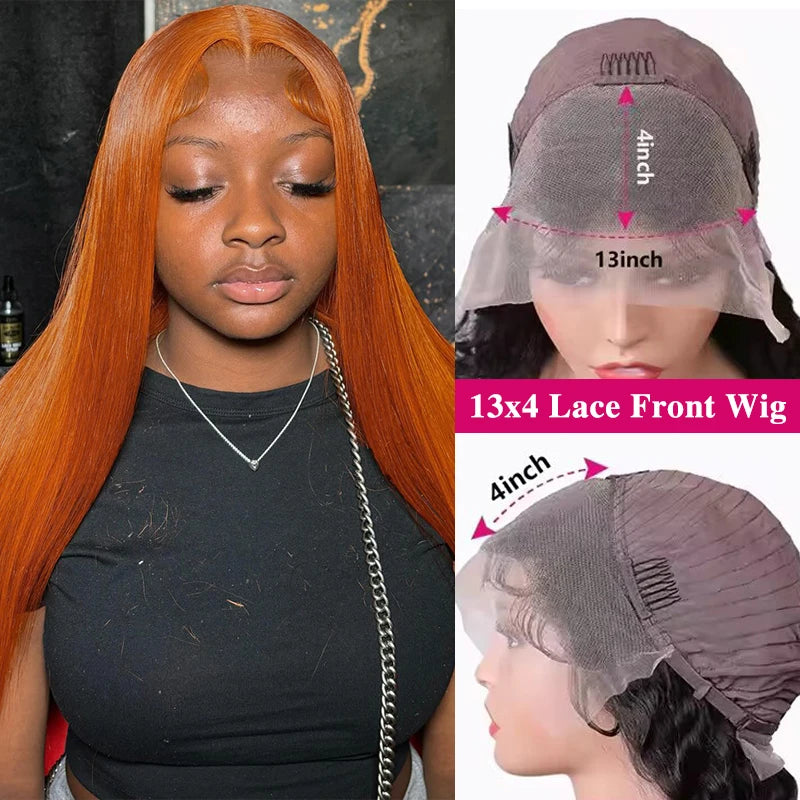 Ginger Orange Straight Lace Front Wig — Brazilian Remy Human Hair