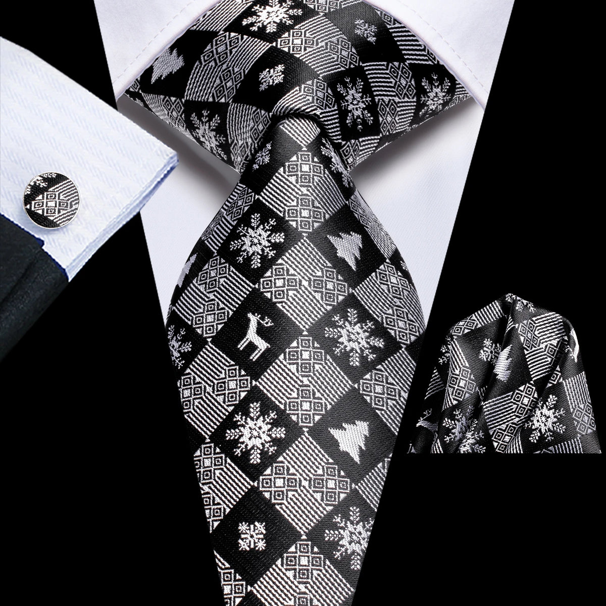 Floral Necktie Set for Men — Tie, Pocket Square & Cufflinks