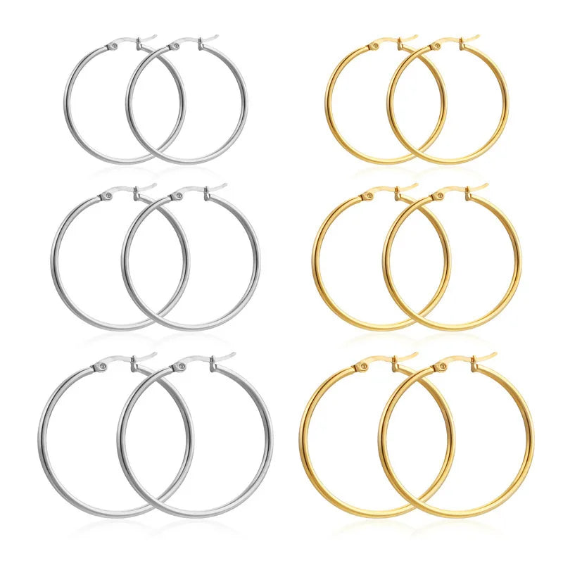18K PVD Stainless Steel Hoop Earrings – Gold, Silver & Rose Gold
