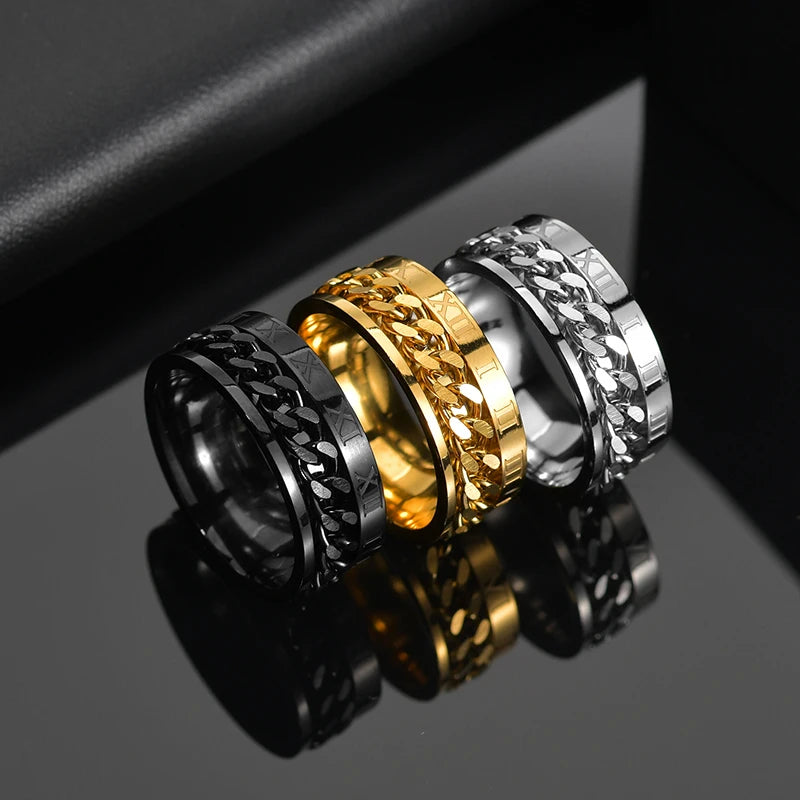 Stainless Steel Spinner Ring | Rotatable Chain Punk Design | Unisex