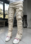 Unisex Stacked Ripped Distressed Slim Jeans