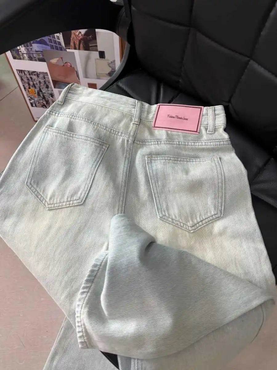 High-Waist Light Wash Straight-Leg Jeans