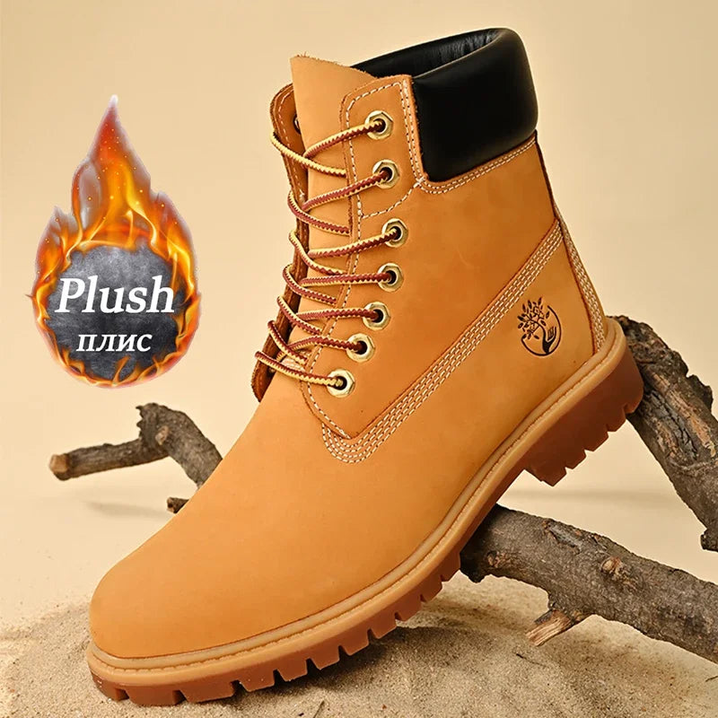 Botas altas para hombre, botas de alta calidad para mujer, zapatos de cuero, zapatillas de moda para exteriores, botas de tobillo antideslizantes con cordones para pareja