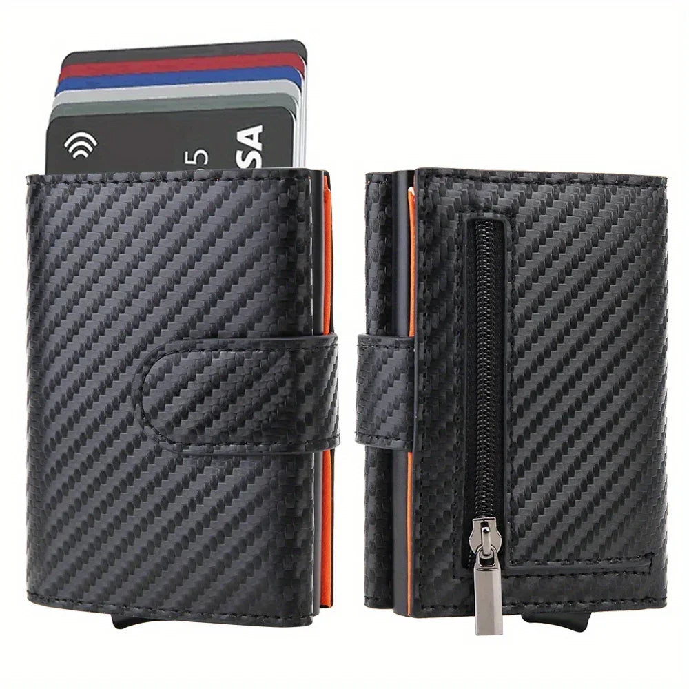 RFID Trifold Wallet — Slim Microfiber Leather Card Holder with Coin & Note Compartments