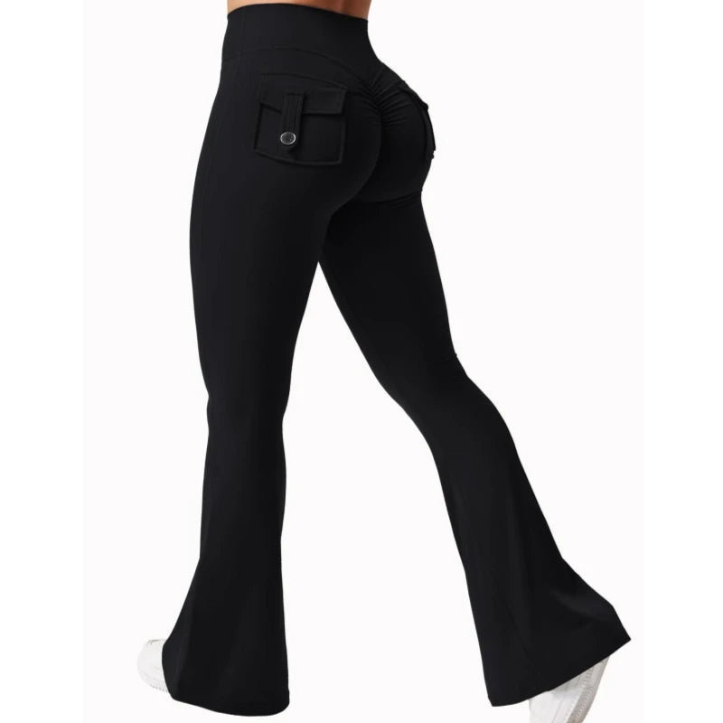 Leggings de yoga de pierna ancha para mujer, nuevos, de alta elasticidad, sensación de desnudez, compresión, ropa de trabajo de fitness con bolsillos, pantalón de yoga