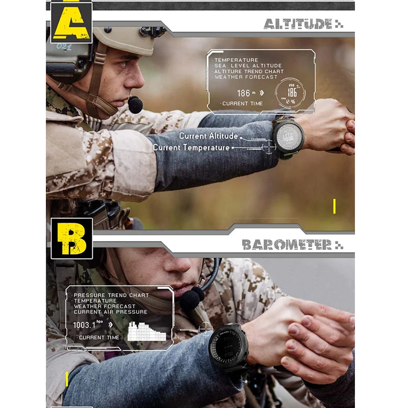 Men's Digital Sport Watch — Altimeter, Barometer, Compass, 50M Waterproof