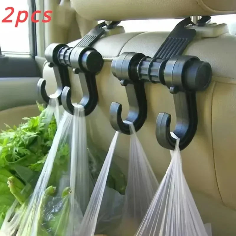 Ganchos de almacenamiento para el respaldo del asiento del coche – Colgador de reposacabezas universal y soporte para bolsas | Paquete de 2