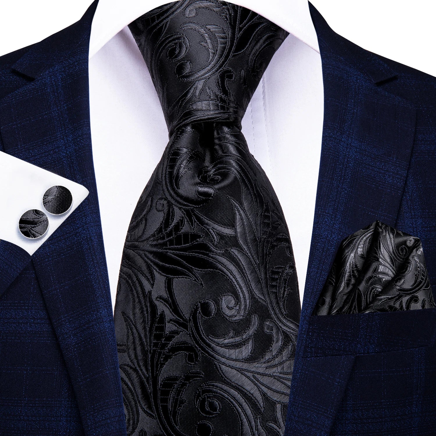 Floral Necktie Set for Men — Tie, Pocket Square & Cufflinks