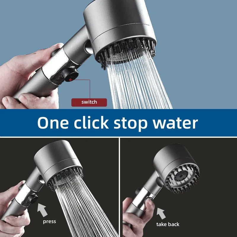 High-Pressure 3-Mode Shower Head with Filter & Massage Brush – Water Saving