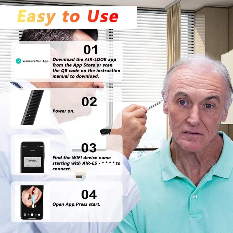 Visual Ear Wax Cleaner with Camera – WiFi Otoscope & Smart Ear Cleaning Kit