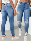 High-Waist Ripped Stretch Skinny Jeans