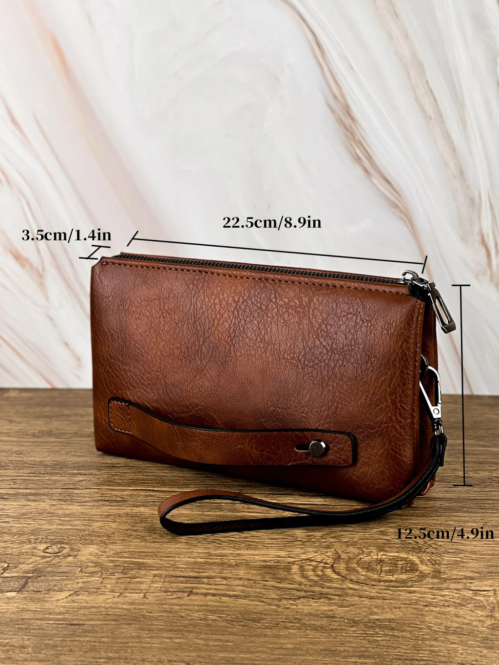 Retro PU Leather Clutch Bag — Large Capacity Double Compartment Zipper Wallet
