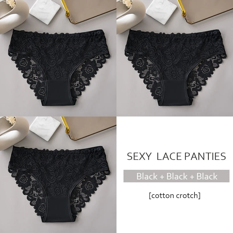 Women's 3-Pack Luxury Lace Embroidery Panties | Floral Hollow Briefs S-XXL