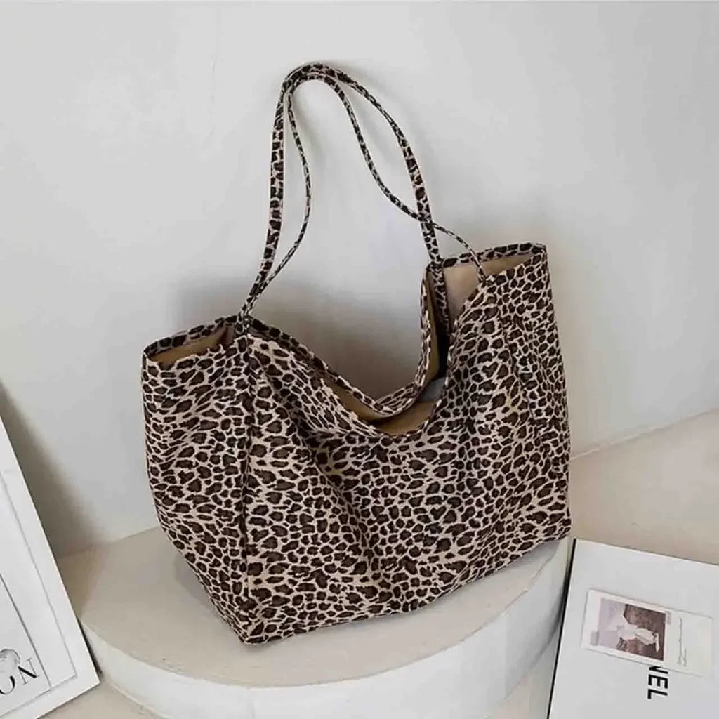 Women's Shopping Handbag Fashion Leopard Pattern Crossbody Bag Large Capacity Shoulder Bag Simple Canvas Female Bags Сумка